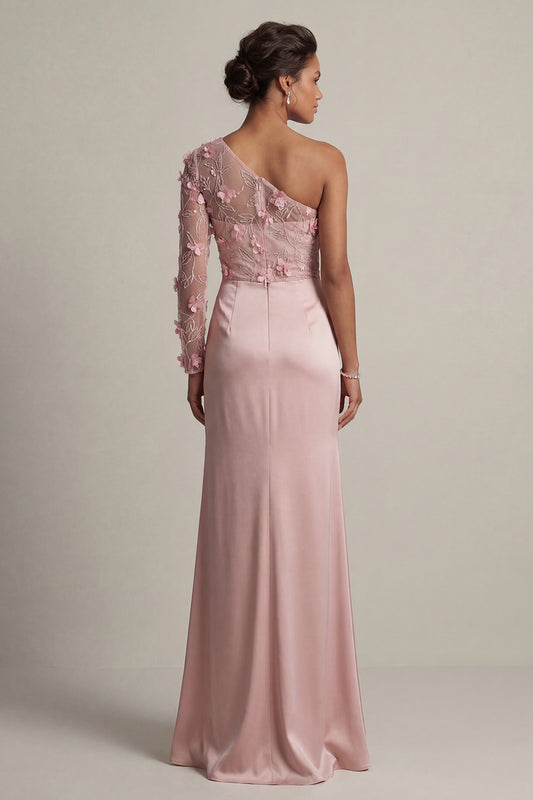 Dusty Rose Mermaid Ruched Long Floral Mother of the Bride Dress with Slit