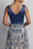 A Line Sparkly Navy Long Beaded Mother of the Bride Dress with Bow