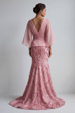 Mermaid Long Sparkly Pink Sequin Ruched Mother of the Bride Dress