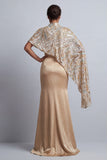 Sparkly Champagne Long Mermaid Beaded Mother of the Bride Dress with Cape