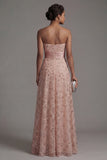 Strapless Long Sparkly Blush A Line Beaded Mother of the Bride Dress with Cape