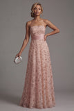 Strapless Long Sparkly Blush A Line Beaded Mother of the Bride Dress with Cape