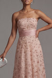 Strapless Long Sparkly Blush A Line Beaded Mother of the Bride Dress with Cape