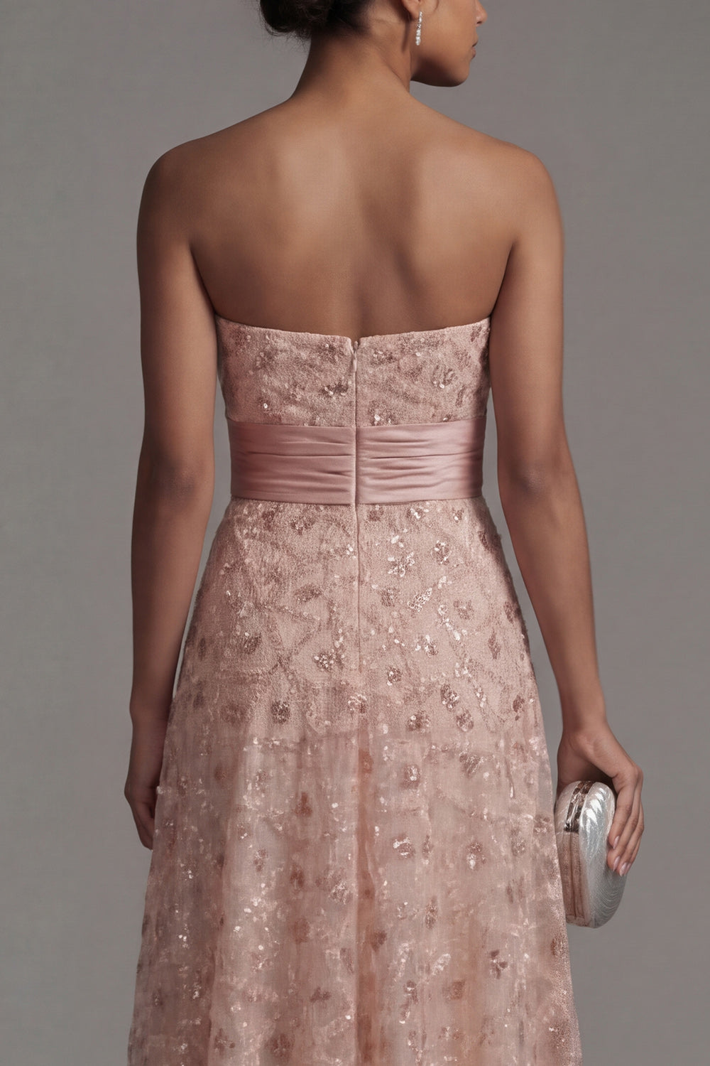 Strapless Long Sparkly Blush A Line Beaded Mother of the Bride Dress with Cape