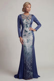 Mermaid Sparkly Navy Beaded Long Round Neck Mother of the Bride Dress