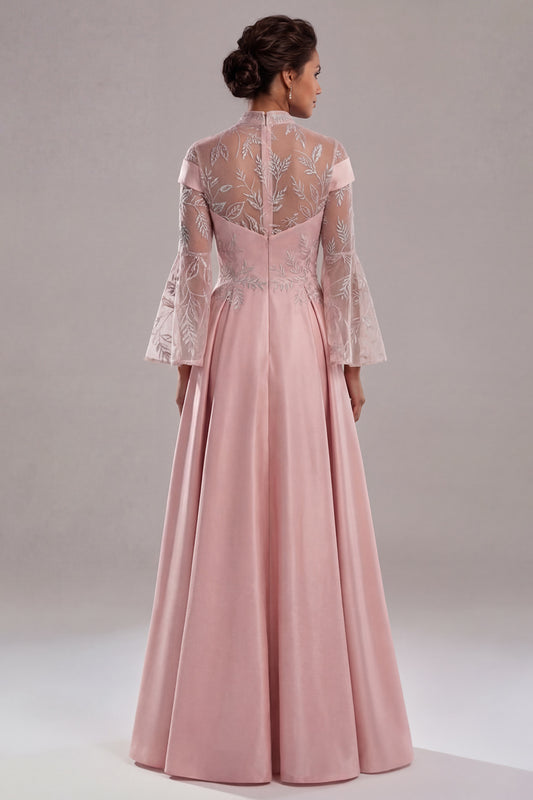 Long A Line Pink Flare Sleeves Mother of the Bride Dress