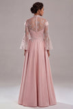 Long A Line Pink Flare Sleeves Mother of the Bride Dress