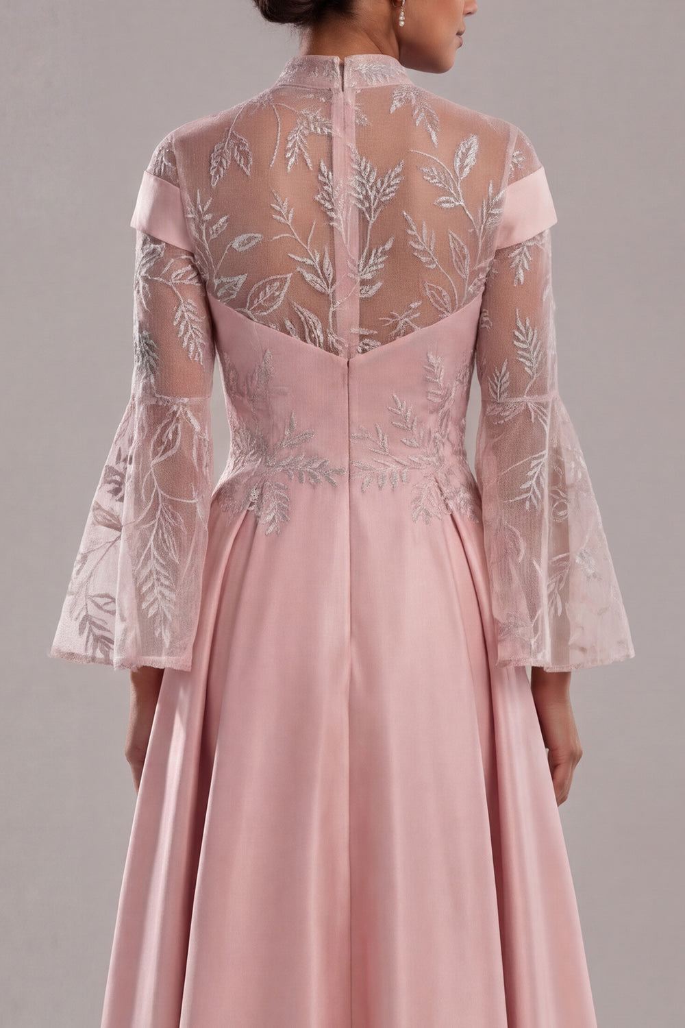 Long A Line Pink Flare Sleeves Mother of the Bride Dress