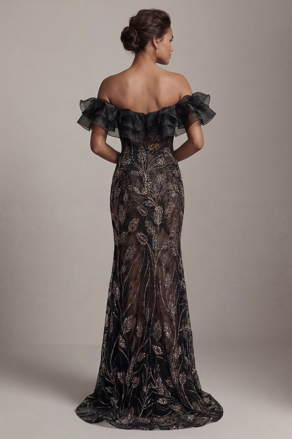 Mermaid Long Sparkly Black Beaded Mother of the Bride Dress with Ruffles
