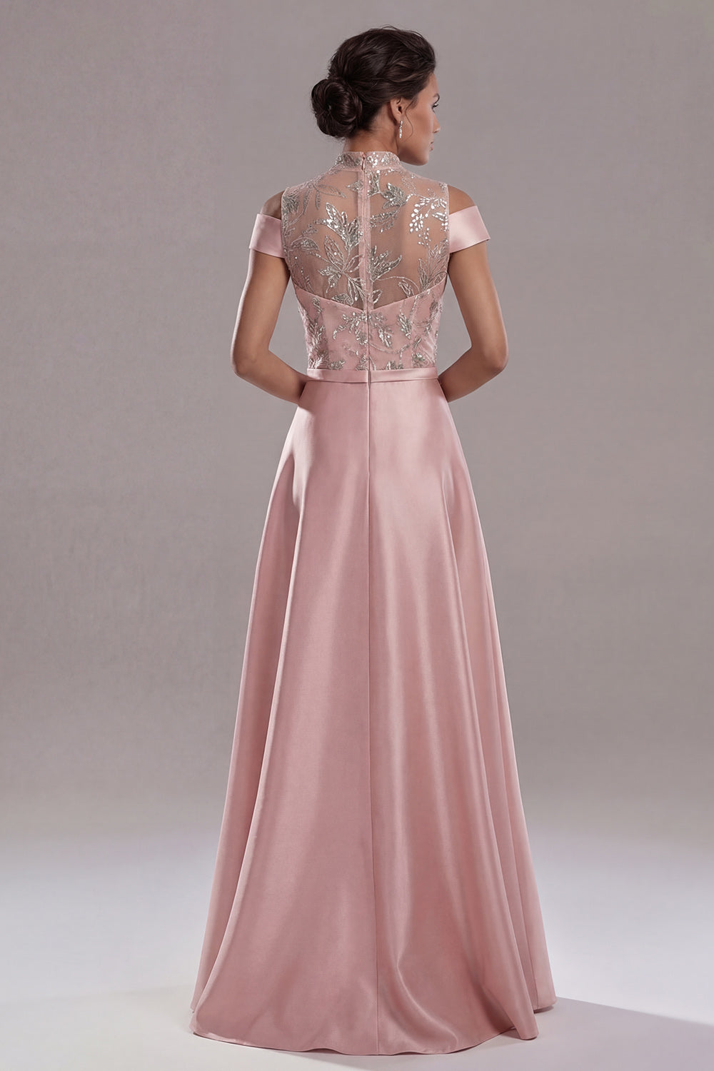 Sparkly Pink Long A Line Beaded Mother of the Bride Dress
