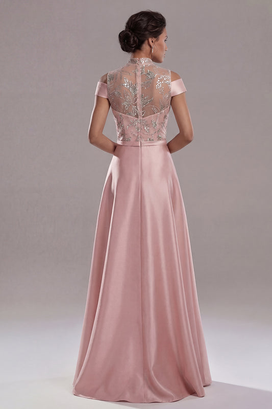 Sparkly Pink Long A Line Beaded Mother of the Bride Dress
