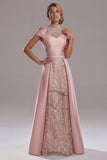 Sparkly Pink Long A Line Beaded Mother of the Bride Dress