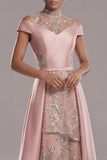 Sparkly Pink Long A Line Beaded Mother of the Bride Dress