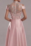 Sparkly Pink Long A Line Beaded Mother of the Bride Dress