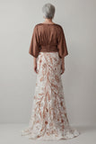 Floral Lace Boat Neck Ruched Mermaid Coffee Long Mother of the Bride Dress