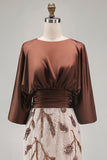 Floral Lace Boat Neck Ruched Mermaid Coffee Long Mother of the Bride Dress