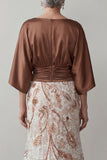 Floral Lace Boat Neck Ruched Mermaid Coffee Long Mother of the Bride Dress