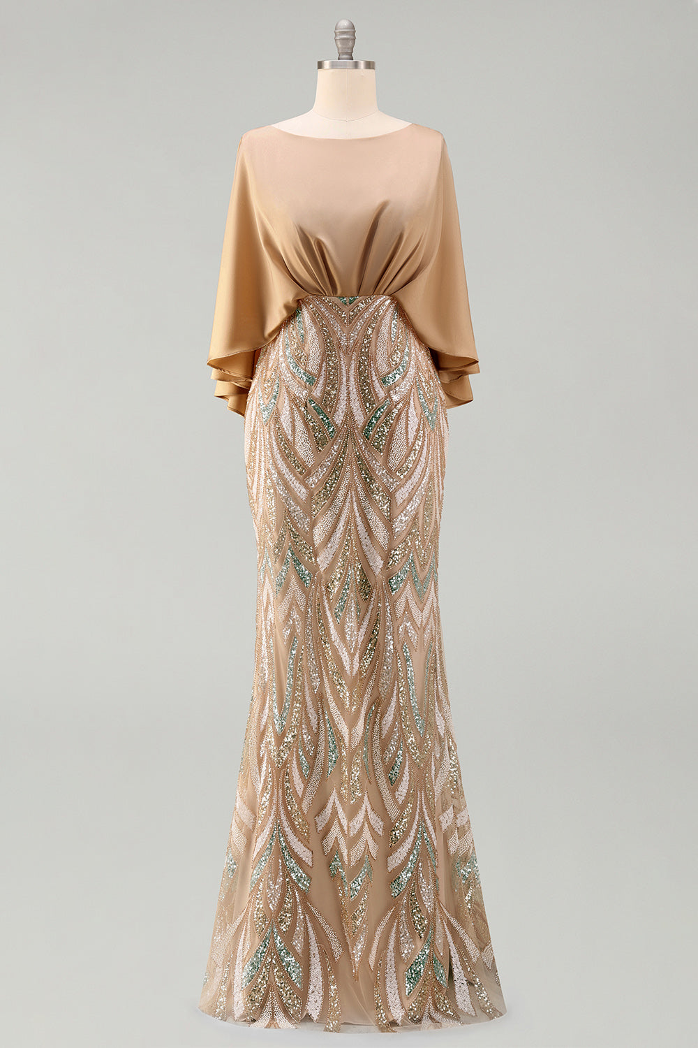 Mermaid Sparkly Champagne Sequin Long Mother of the Bride Dress