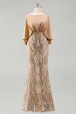 Mermaid Sparkly Champagne Sequin Long Mother of the Bride Dress