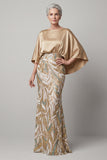 Mermaid Sparkly Champagne Sequin Long Mother of the Bride Dress
