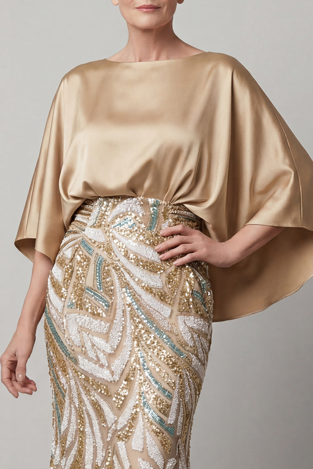 Mermaid Sparkly Champagne Sequin Long Mother of the Bride Dress