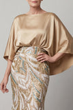 Mermaid Sparkly Champagne Sequin Long Mother of the Bride Dress