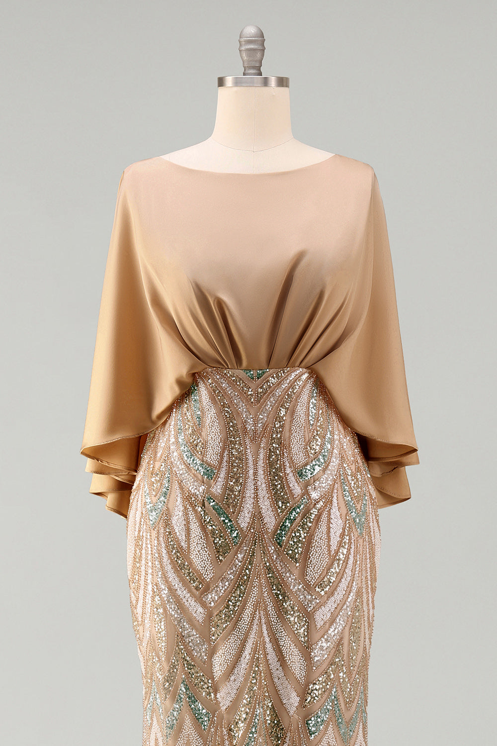 Mermaid Sparkly Champagne Sequin Long Mother of the Bride Dress