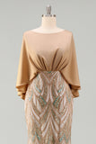Mermaid Sparkly Champagne Sequin Long Mother of the Bride Dress