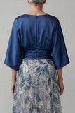 Boat Neck Sparkly Navy Beaded A Line Long Ruched Mother of the Bride Dress