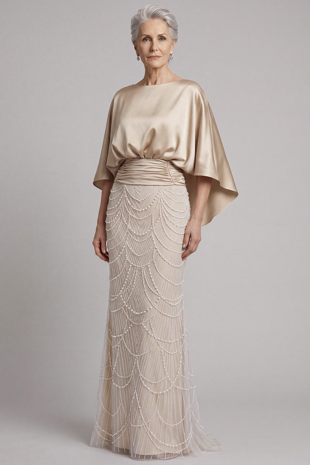 Mermaid Sparkly Champagne Beaded Long Mother of the Bride Dress with Pockets