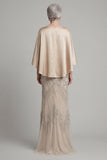 Mermaid Sparkly Champagne Beaded Long Mother of the Bride Dress with Pockets