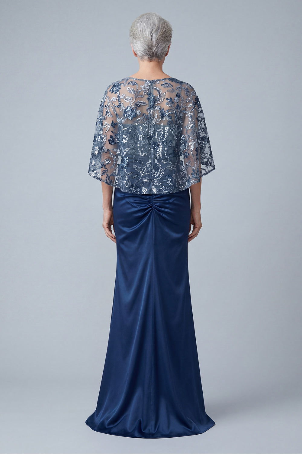 Floral Sparkly Navy Sequin Mermaid Long Ruched Mother of the Bride Dress