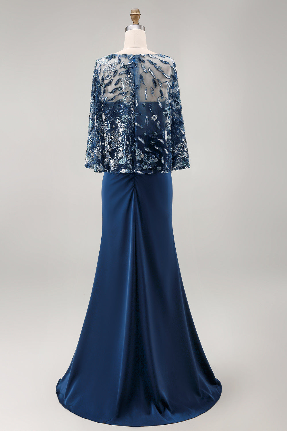 Floral Sparkly Navy Sequin Mermaid Long Ruched Mother of the Bride Dress