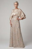 Boat Neck A Line Sparkly Champagne Beaded Long Mother of the Bride Dress