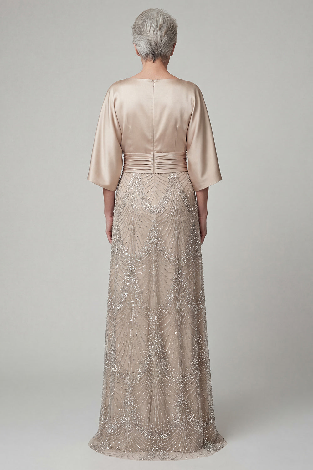 Boat Neck A Line Sparkly Champagne Beaded Long Mother of the Bride Dress