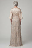 Boat Neck A Line Sparkly Champagne Beaded Long Mother of the Bride Dress
