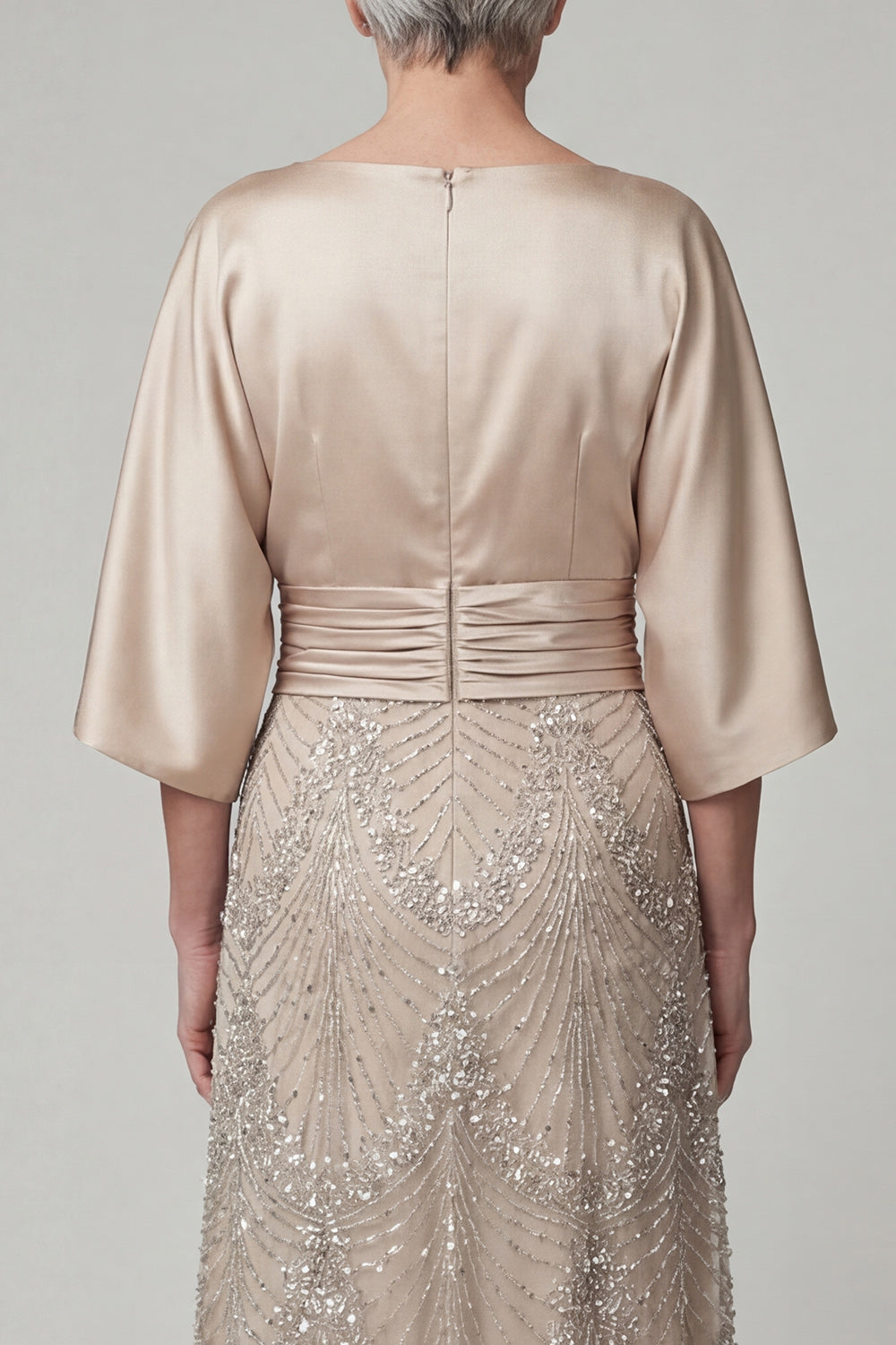 Boat Neck A Line Sparkly Champagne Beaded Long Mother of the Bride Dress