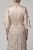 Boat Neck A Line Sparkly Champagne Beaded Long Mother of the Bride Dress