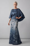 Mermaid Long Floral Sparkly Navy Sequin Mother of the Bride Dress