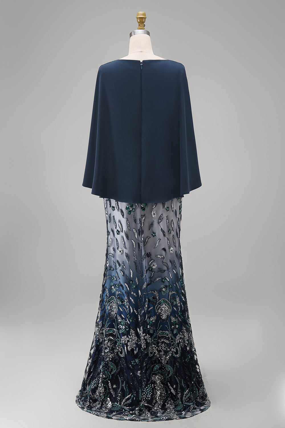 Mermaid Long Floral Sparkly Navy Sequin Mother of the Bride Dress