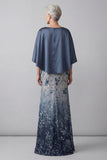 Mermaid Long Floral Sparkly Navy Sequin Mother of the Bride Dress