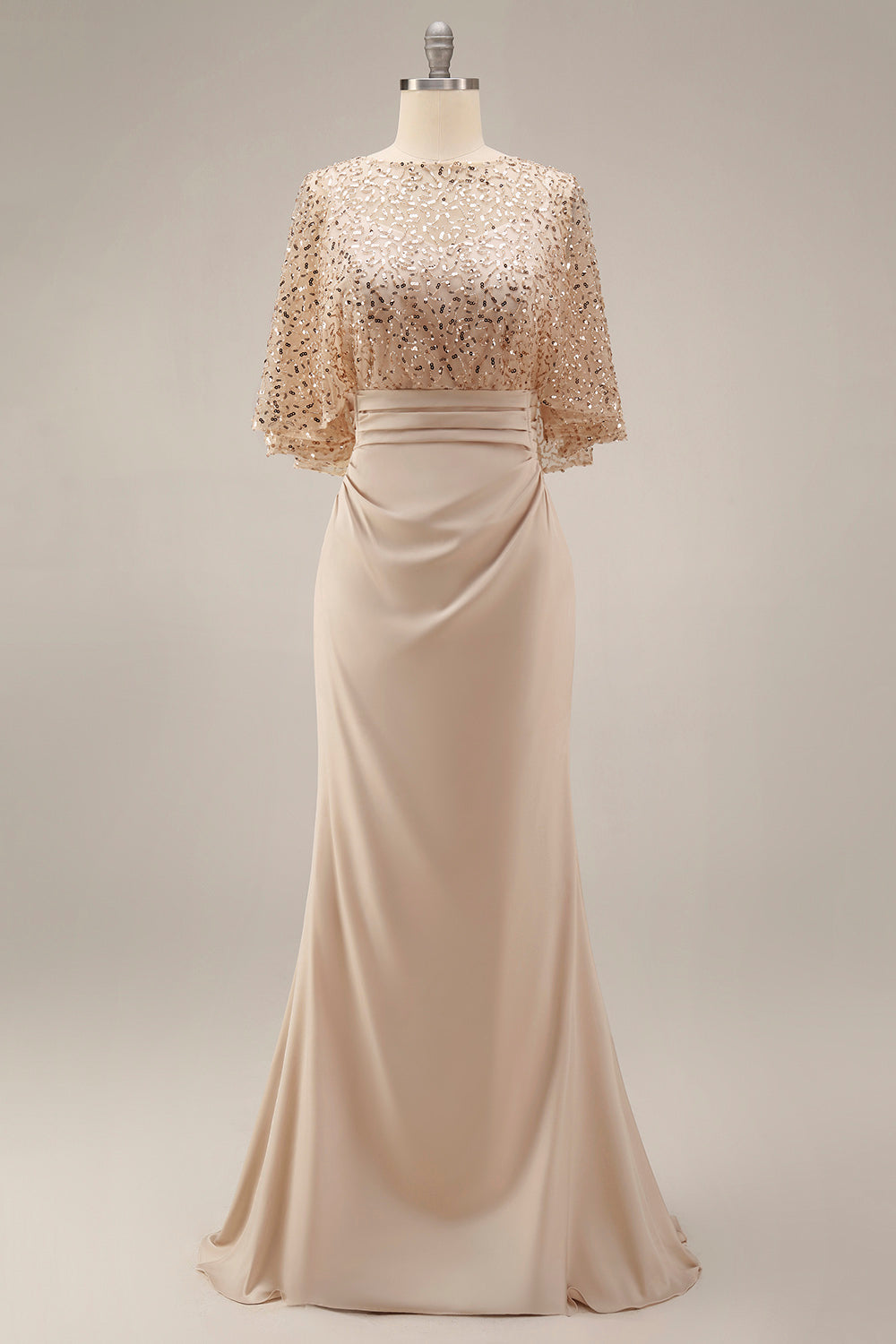Sparkly Champagne Sequin Long Mermaid Mother of the Bride Dress with Pockets