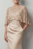 Sparkly Champagne Sequin Long Mermaid Mother of the Bride Dress with Pockets