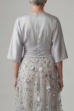 A Line Floral Sparkly Silver Sequin Long Mother of the Bride Dress