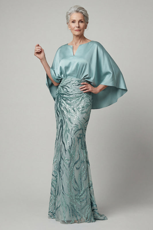 Mermaid Sparkly Blue Sequin Long Mother of the Bride Dress