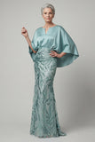 Mermaid Sparkly Blue Sequin Long Mother of the Bride Dress
