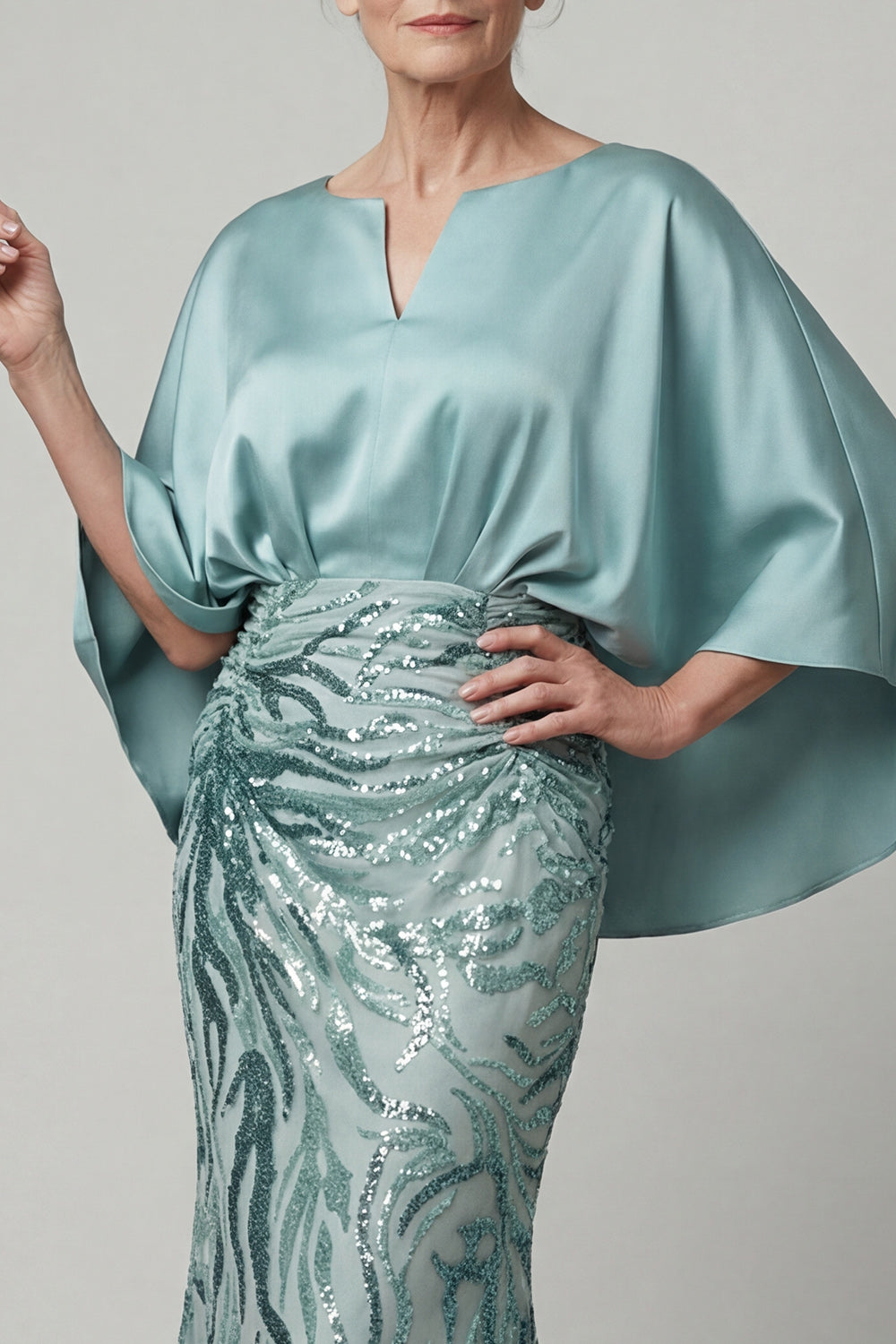 Mermaid Sparkly Blue Sequin Long Mother of the Bride Dress