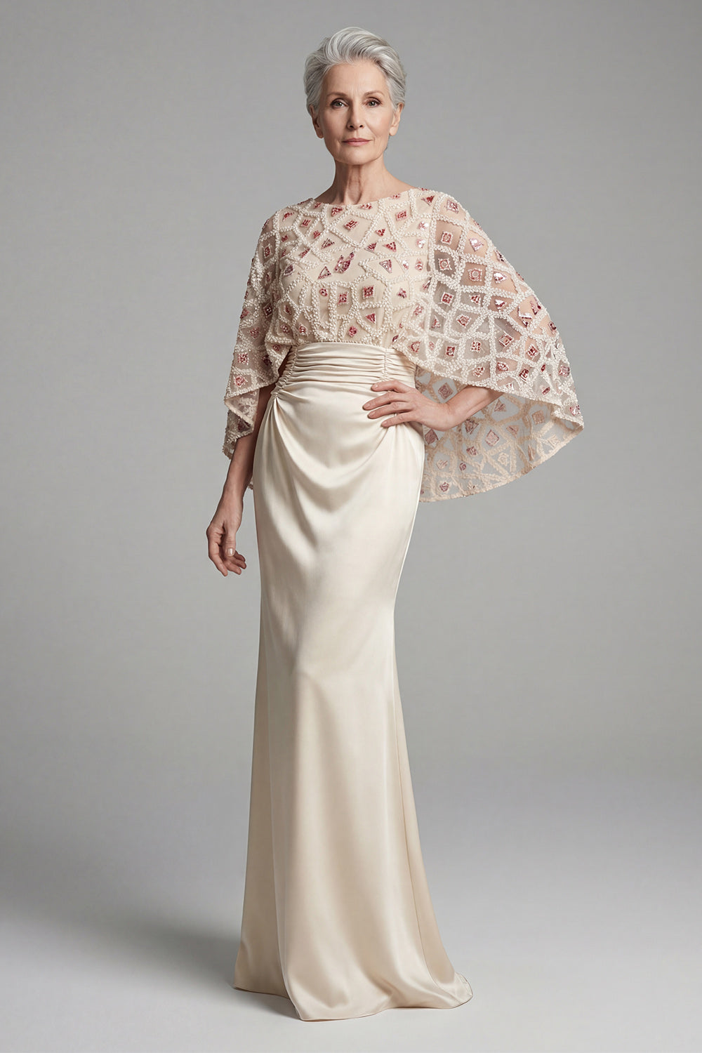 Mermaid Sparkly Ivory Beaded Long Mother of the Bride Dress