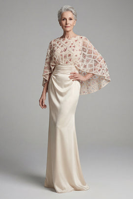 Mermaid Sparkly Ivory Beaded Long Mother of the Bride Dress