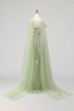 A Line Floral Dusty Sage Neck Scarf Long Prom Dress with Slit